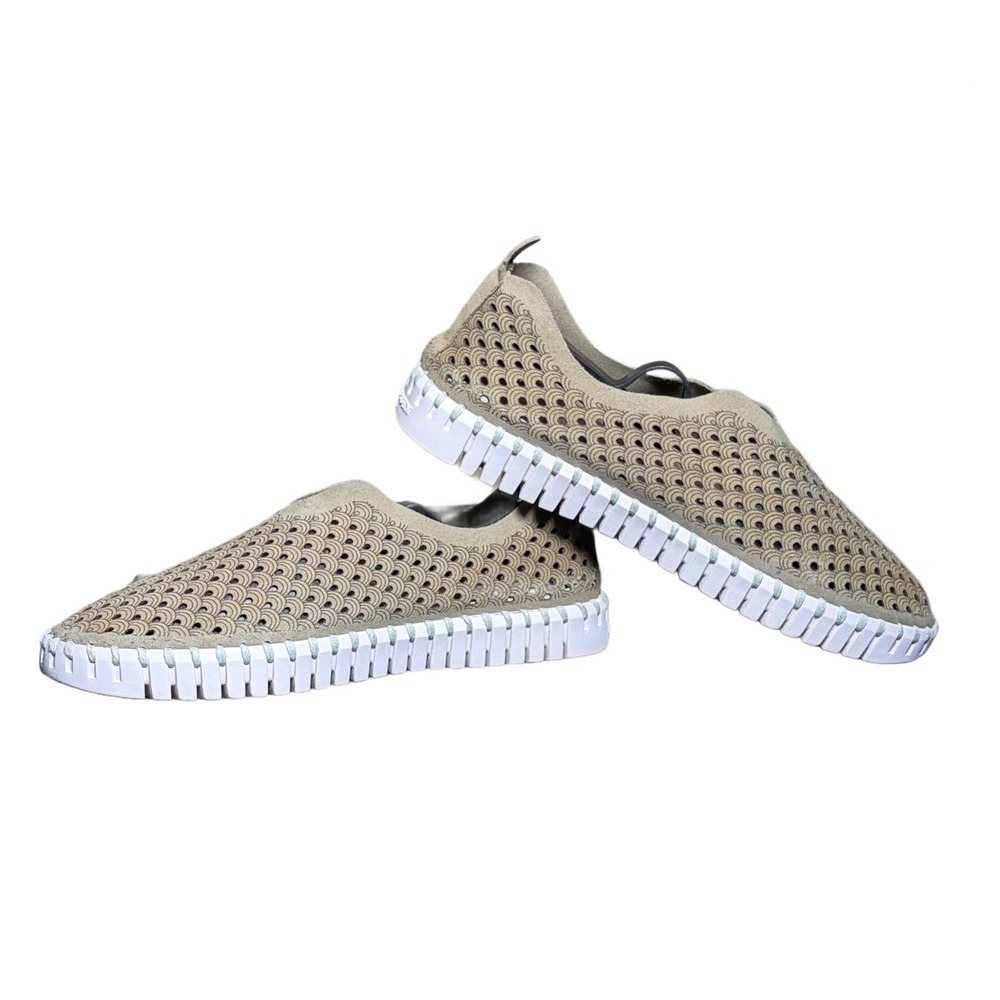 Ilse‎ Jacobsen Hornbaek Olive Green Perforated Slip On Sneakers Women Size 8.5